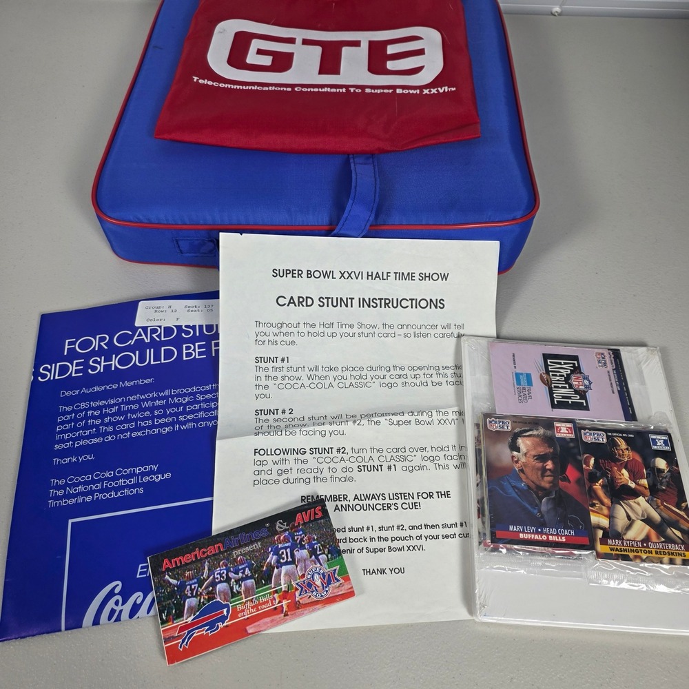 Vintage Super Bowl XXVI 1992 Seat Cushion Sealed Promos NFL Stadium GTE Souvenir